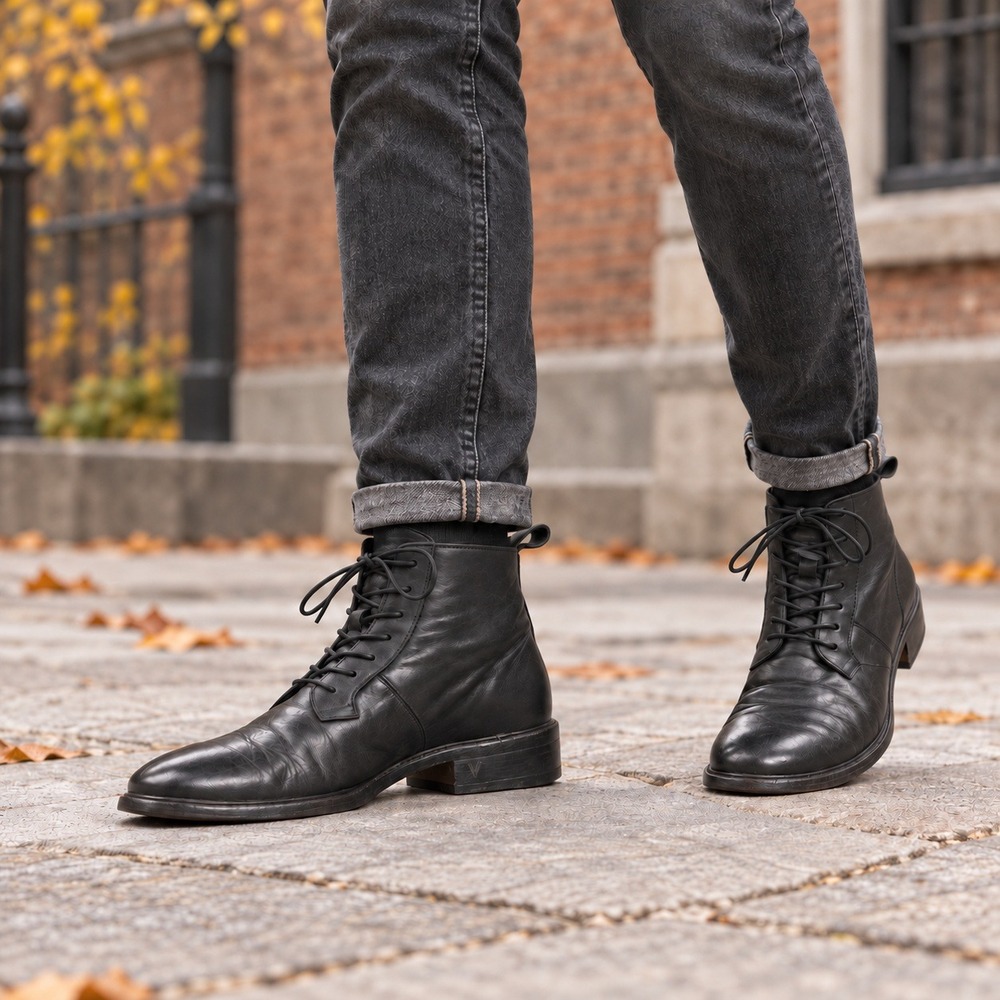 AllSaints Men's EU 41 US 8 Black Leather Combat Lace Up Ankle Boots Portugal
